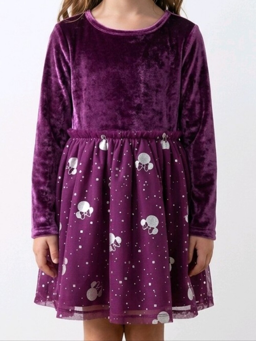🤑Disney Girls Velvet Dress in Deep Purple with Gold Minnie Accents: 12months